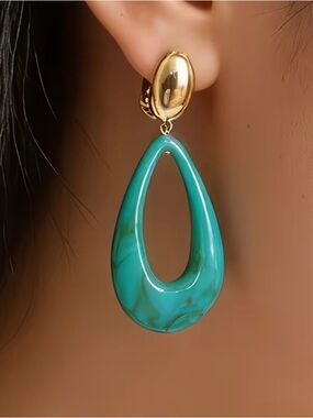 Gold and Turquoise Teardrop Dangle Earrings